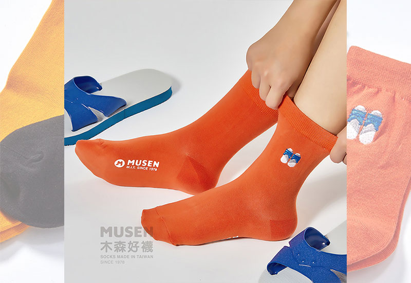 台灣印象刺繡襪-藍白拖(多色)